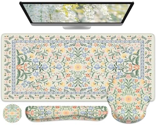iCasso Green Desk Pad Mat, Large Mouse Pad and Keyboard Wrist Rest Set