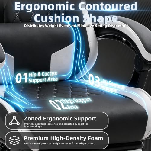 Gaming Chair for Adults, Fabric Gaming Chair with Footrest and Pocket Spring Cushion, Ergonomic Gamer Chair with Lumbar Support, Reclining Computer Gaming Chair with High Back (Black)