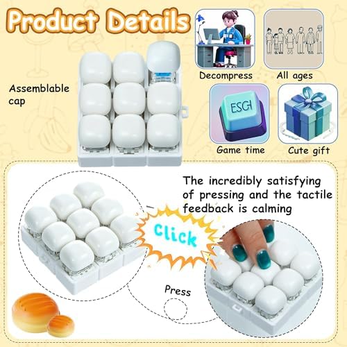 Bread Shape Keyboard Fidget Toy, Keyboard Fidget Keychain 9-in-1 Keyboard Decompression Button Finger Clicker Toys, Cute Click Buttons Fidget Toy ADHD Sensory Fidget Toys Stress Relief Gifts(W)