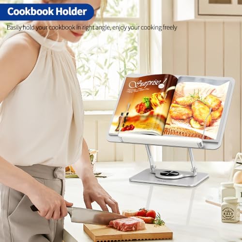 BESIGN BS02 Book Stand for Reading, Adjustable Book Holder, Ergonomic Laptop Stand, Cookbook Stand, Recipe Book Holder with Elastic Page Clips for Music Scores, Recipe, Tablet
