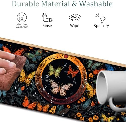 Mouse Pad Combo, Large Gaming Mouse Pad + Keyboard Wrist Support + Mouse Wrist Rest + Coaster, Table Pad 31.5 "x 11.8" with Memory Foam Ergonomic Wrist Pad Set, Colorful Butterfly Moon Pattern