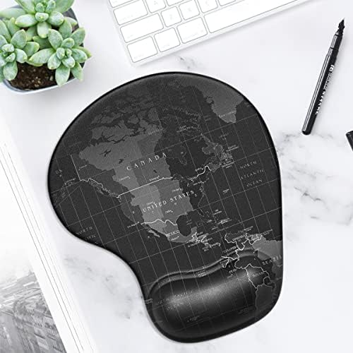 ITNRSIIET Ergonomic Mouse Pad with Gel Wrist Support Small Wrist Rest Smooth Surface Non-Slip PU Base Comfortable Office Supplies Pain Relief, 8.7 x 7.2 inches, Map