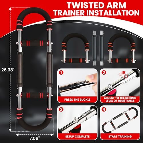 Twister Arm Trainer, Adjustable Resistance (20–130 lbs) Chest & Arm Trainer for Men & Women, Gorilla Bar Chest & Upper Body Workout Equipment, Ergonomic Home Workout Equipment with Anti-Slip Handles