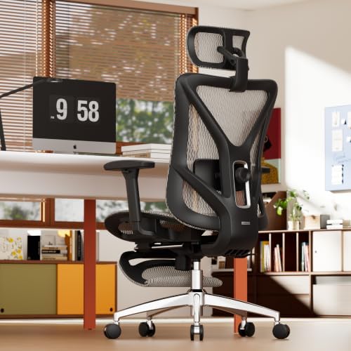 GABRYLLY Ergonomic Office Chair with Adjustable Lumbar Support, 3D Armrests & Headrest, 135° Reclining Chair with Footrest & Large Steel Base,300LBS Swivel Desk Chair(GYMN01-AM)