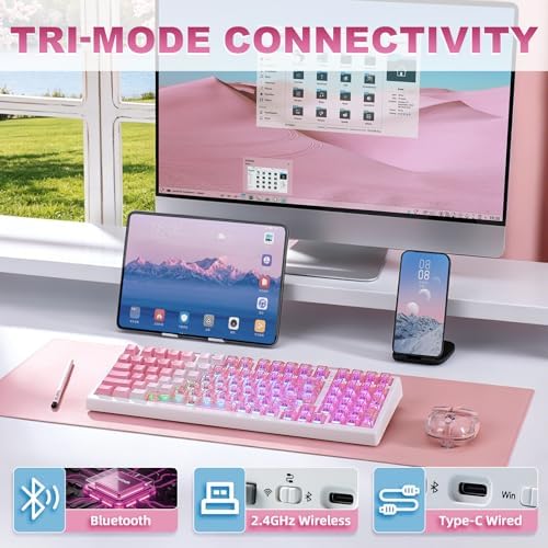 X98 Ultra Wireless Mechanical Creamy Keyboard with Number Pad, Pink