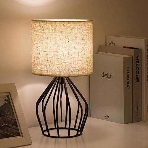 HAITRAL Black Modern Table Lamp - Minimalist Small Bedside Lamp,13.8 Inch