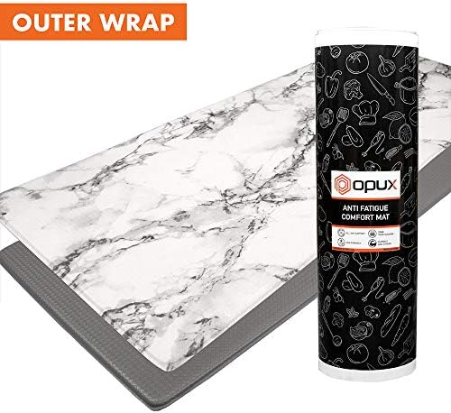 OPUX Anti Fatigue Kitchen Floor Mat, Reversible Cushioned Memory Foam Kitchen Rug Pad, Waterproof Non-Slip Padded Comfort Standing Mat for Office Laundry Home, 47x17 (Marble Gray)