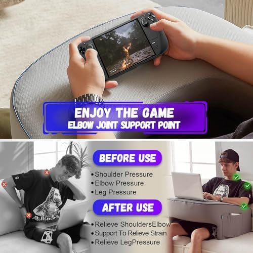 cooloo8 Reading Pillow with Armrests – Extra Large Memory Foam Gaming Pillow for Adult, Lap Desk for Laptop, Arm Rest for Working, Crocheting, Playing Game or Siting in Bed, Floor, Sofa, (Grey)