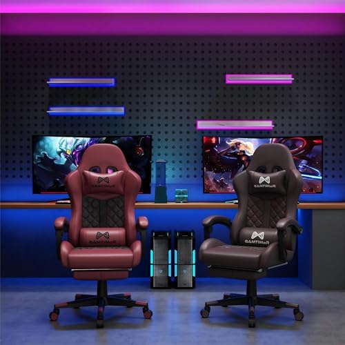 Gaming Chair,Computer Chair with Footrest and Lumbar Support,Breathable PU Leather,4D Lumbar Support and Headrest,360 Degree Swivel Chair with Adjustable Ergonomic Backrest for Adults(RED)