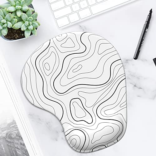ITNRSIIET Ergonomic Mouse Pad with Gel Wrist Support Wrist Rest Smooth Surface Non-Slip PU Base Comfortable Office Supplies Pain Relief, 9.5 x 8 inches, Topographic Contour White