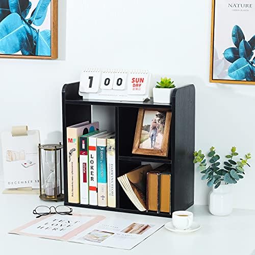 PAG-Mass Desktop Bookshelf Freestanding Wooden Countertop Bookcase Accessories Organizer Display Rack Dorm Desk Storage Shelf