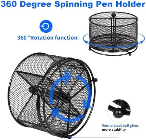 Pen Holder for Desk,360° Rotating Mesh Desk Organizer