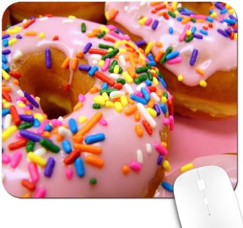 9.5x7.9 Inch Office/Gaming Mouse Pad, Rainbow Sprinkle Donut Pink Sweet Treat, Cute Anti-Slip Mat for Desk Decor