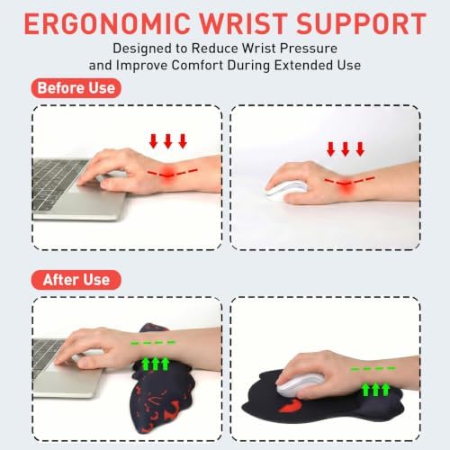 Ergonomic Keyboard and Mouse Wrist Rest 2 in 1 Set, Red Orange Bats