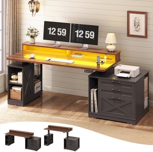 SEDETA Farmhouse Electric Standing Desk with 3 Drawers and File Cabinet