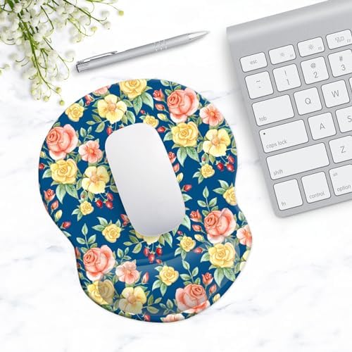 Mouse Pad with Gel Wrist Support and Non-Slip Base - Pain Relief Ergonomic Wrist Rest Mouse Pad for Working & Gaming, Home & Office Desk Accessories (Flowers)