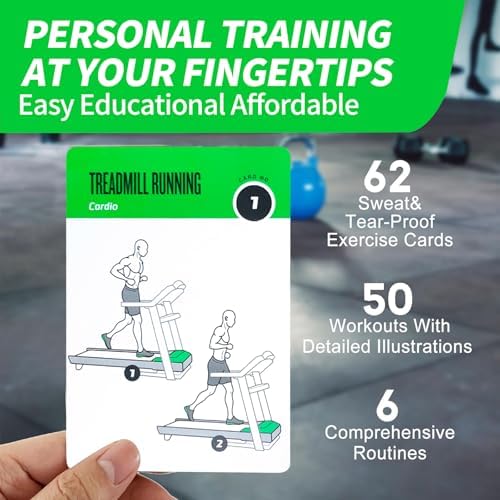 Gym Equipment Workout Cards, 62 Exercises Cards Deck Large Size 5" x 3.5" Fitness Cards for Women & Men, Beginner Fitness Guide to Training Exercises at Home or Gym