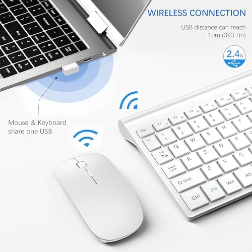Wireless Keyboard and Mouse Ultra Slim Combo, TopMate - Matte White