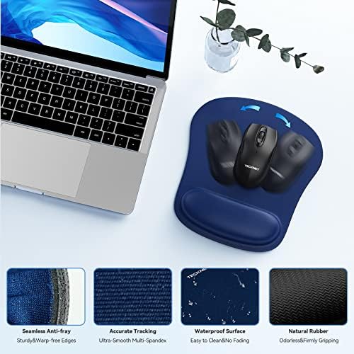 TECKNET Keyboard Wrist Rest and Mouse Pad with Wrist Support, Memory Foam Set for Computer/Laptop/Mac, Lightweight for Easy Typing & Pain Relief Ergonomic Mousepad,Blue