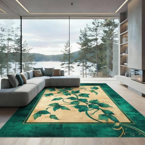 9'x12' Green Cat Cat-Inspired Vine Symmetry Washable Area Rug