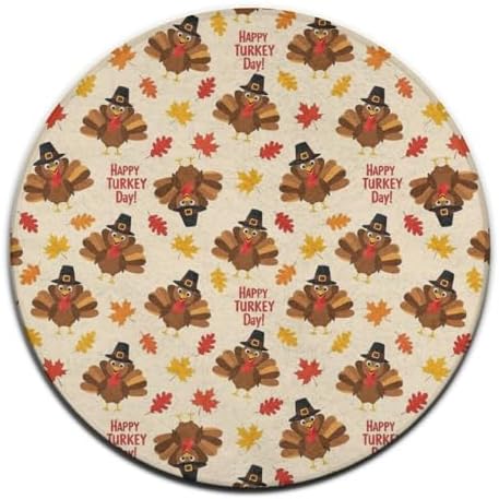 Circular Rugs Large Modern Round Area Rug Fashion Decor Mat for Home Office Cute Thanksgiving Turkey Art, 36inch
