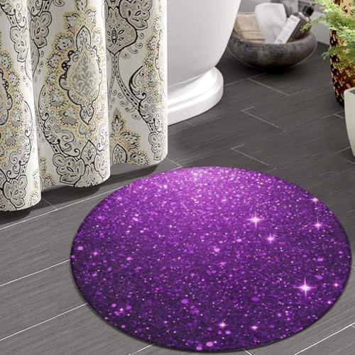 Large Round Area Rug Home Decor Modern Bathroom Rug Kitchen Office Circle Rug for Living Room Sofa Circle Cute Mat Beautiful Dark Purple Shining Glitter Sparkles Pattern