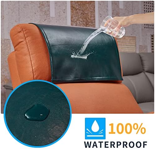 Non Slip Recliner Headrest Protector Washable Faux Leather Headrest Covers for Recliner Chair Waterproof Couch Head Rest Covers for Sofa,Furniture,Office Chair,Theater Seat (Green)
