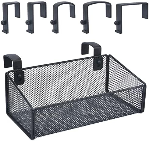 JDYOOMI Hanging Floating Shelves - Metal Mesh Cubicle Storage Organizer with 5 Plastic Hangers (Black)