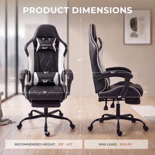 Dowinx Gaming Chair with Footrest, Ergonomic Office Chair, Black White