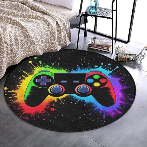 Large Home Decor Mat, Soft Round Yoga Carpet, Non Slip Machine Washable Kitchen Office Circle Rug Gaming Video Game Cool Games