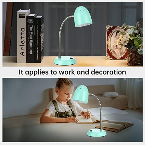 Eye-Caring Table Lamp of Simple Designs Home E26 Led Screw Basic Metal Desk Lamp with Flexible Gooseneck Hose Neck Study Lamp for Bedroom Office Living Room Convenient On/Off Switch(Green)