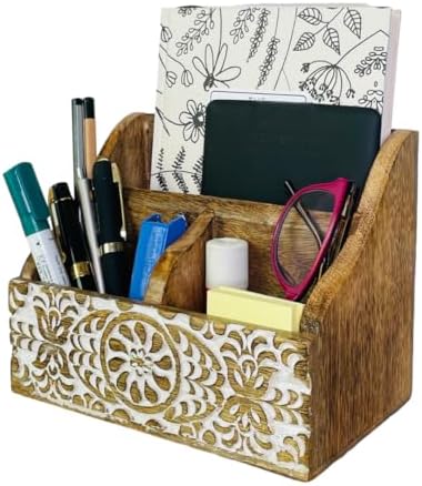Mie Creations Wooden Office Desk Organizer, Farmhouse Stationery Caddy 8''