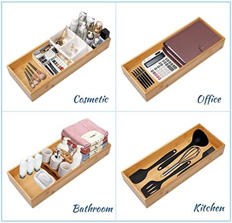 PRATIQUE Bamboo Drawer Organizer - Kitchen Utensil Organizer Silverware Tray Cutlery Holder，Office Desk Supplies and Accessories (8.9x3x2.6 inch)