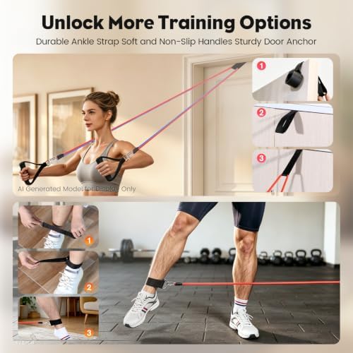 Resistance Bands Set, Himaly Exercise Bands Strength Training Fitness Bands Workout Elastic Bands with Legs Ankle Straps, Door Anchor, Handles & Carry Bag for Home Outdoor Workouts