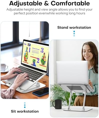 OMOTON Laptop Stand, Adjustable Metal Foldable Riser 10-17.2", Silver