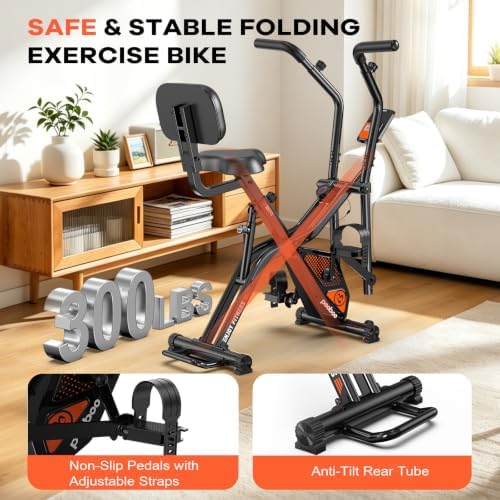 pooboo Folding Magnetic X‑Bike, Upright Exercise Bike for Home Gym