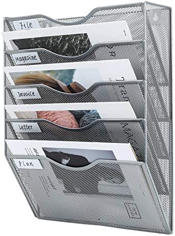 PAG-Mass Hanging Wall File Holder Mail Organizer Wall Mount Document Letter Rack, 5-Tier, Silver