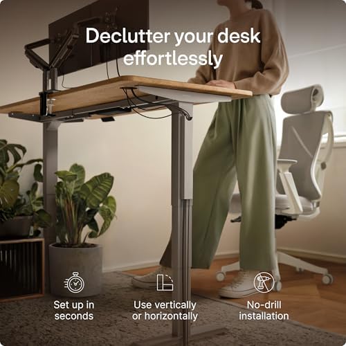 Desktronic Magnetic Cable Management Tray — No Drill Under Desk Cord Organizer, Holds 10 Cables, Reinforced Steel Cable Holder for Home Office, Gaming Setup & Sit-Stand Desks