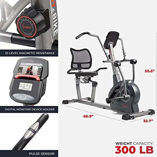 Sunny Health & Fitness Smart Recumbent Cross Trainer with Arm Exerciser