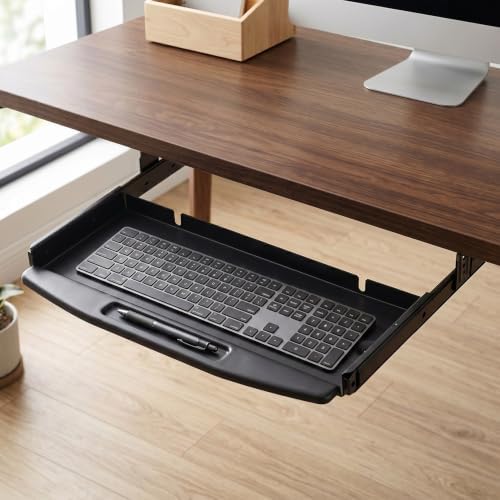 Space-Saving Ergonomic Under-Desk Keyboard Tray Drawer - Black