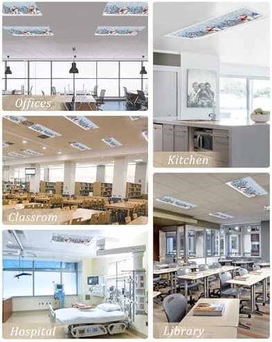 Blue Christmas Magnetic Fluorescent Light Covers for Ceiling Lights 2 x 4 Feet,Snowflakes Retro Snowy Xmas Tree Bear Office Classroom Kitchen Drop Ceiling Light Covers Filters Shade Panel 1 Pack