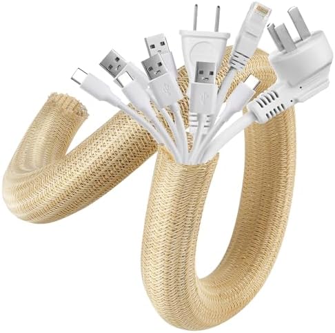 AGPTEK Cable Management Sleeve, 10ft - 1.5 inch Cord Hider, Wood Color