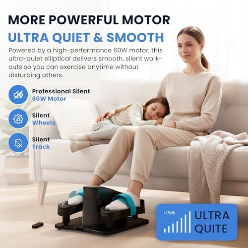 Under Desk Elliptical Machine, Electric Leg Exerciser for Seniors & Adults, Quiet Portable Seated Pedal Exerciser with Remote Control, LCD Display, 12 Speed Auto & Manual Modes