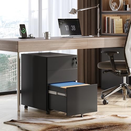 DEVAISE 3 Drawer File Cabinet with Lock, Fully Assembled Except Casters