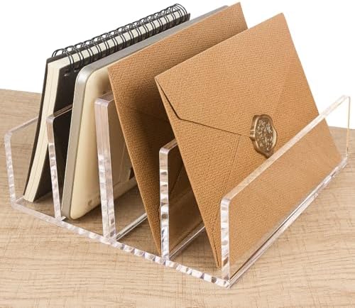 Acrylic Mail Organizer File Sorters for Desk,2-Section Laddered Desktop Vertical Letter Holder,Desk Organizer Workspace Organizer