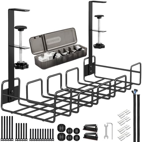 OneLeaf Under Desk Cable Management Tray - No Drill Wire Management Rack