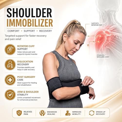 Wonder Care-Left Right Shoulder Immobilizer Arm Sling Elastic Brace for Clavicle Collar Bone Dislocation Subluxation Shoulder stabilizer Compression Brace After Rotator Cuff Surgery - Black-Size 6