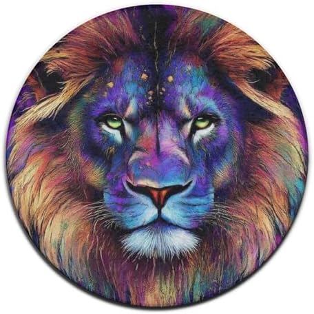 Machine Washable Modern Round Area Rug, Room Sofa Yoga Soft Round Carpet, Home Decor Non Slip Kitchen Office Circle Rug Trippy Animal King Cool Lion Art, 36inch