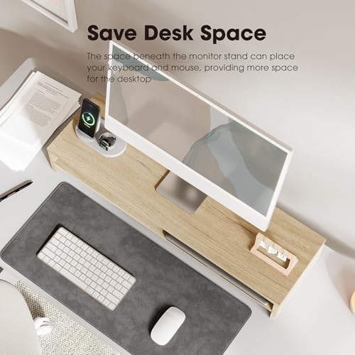 Fenge 31.5 Inch Dual Monitor Stand Riser for Desk, Oak