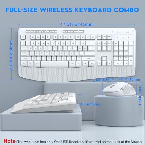 Wireless Keyboard and Mouse Combo, Full Size Ergonomic with Wrist Rest